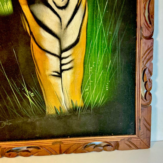 Wood 1950s Vintage Boho Chic Mexican Safari Bengal Tiger Painting For Sale - Image 7 of 11