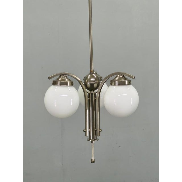 Art Deco Nickel Chandelier with Opaline Glass Globes, 1930s For Sale - Image 13 of 14