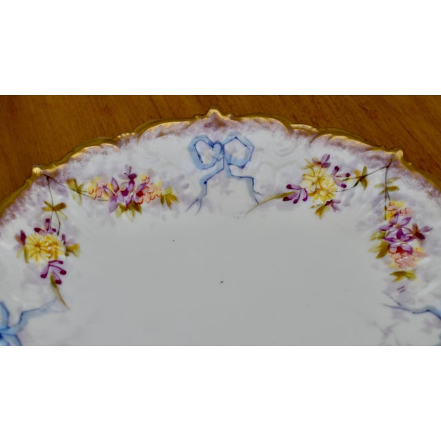 Antique Limoges French Porcelain Plate Floral Garlands Blue Bows Ribbons Gilt For Sale - Image 12 of 16