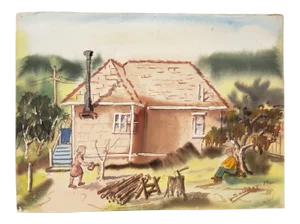 Vintage Watercolor "Country Chores" C.1970s