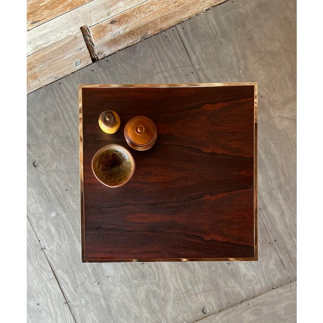 Chrome Mid 20th Century Modern Book-Matched Rosewood + Chrome Square Coffee Table For Sale - Image 8 of 12