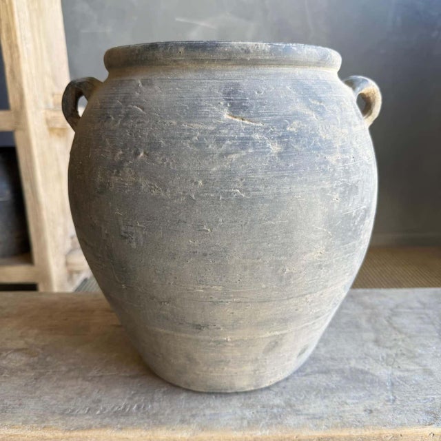 Vintage Style Matte Gray Oil Pottery With 2 Handles For Sale In Los Angeles - Image 6 of 9
