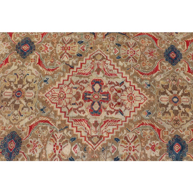 Antique Persian Sultanabad Mahal Carpet With Geometric Design in Green's and Red 10'8"x13'4" For Sale - Image 4 of 10