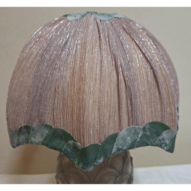 Art Deco Belgian Pineapple Lamp with Frosted Crystal Glass Base and Handmade Fabric Shade by Christalleries De Val St Lambert for Lamplove For Sale - Image 9 of 12
