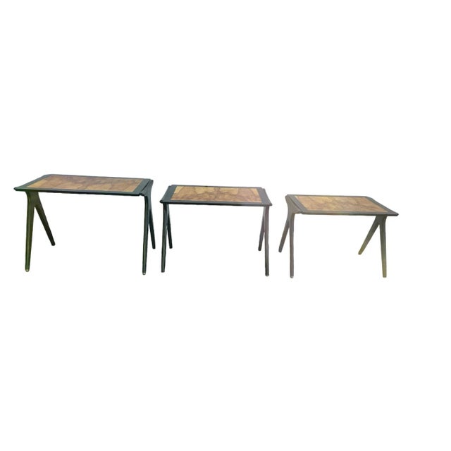 Vintage Set of Burlwood Keno Bros Stacking Tables 3. This item is in good used vintage condition. Please, zoom in on...