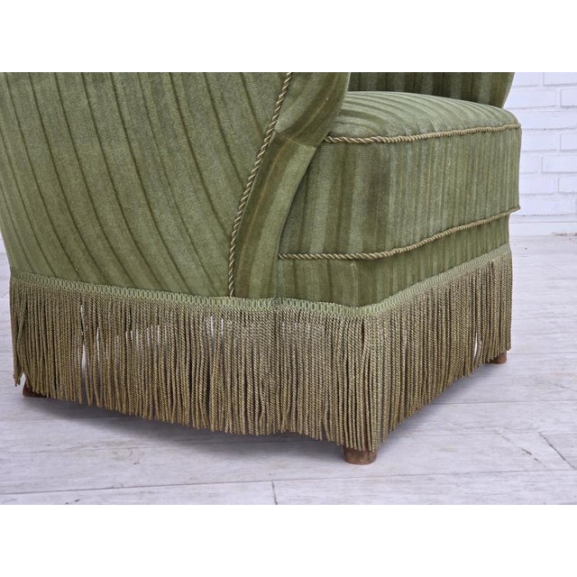 Danish Armchair in Green Furniture Velour, 1960s For Sale - Image 6 of 18