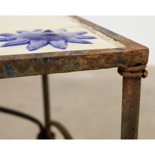 Rustic Italian Amalfi Style Iron Tile Top Garden Table For Sale - Image 9 of 12