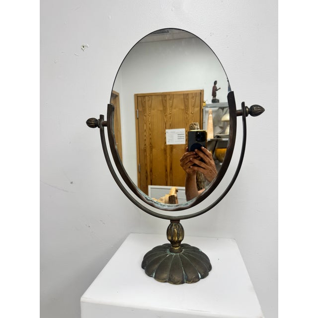 Vintage Double-Sided Solid Brass Vanity Mirror Attributed to Charles Hollis Jones For Sale - Image 9 of 12