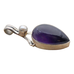 Vintage Amethyst With Pearl Sterling Silver Pendant