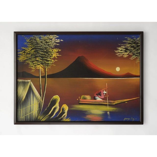 Mid 20th Century "Tropical Seafarer at Moonlight" Landscape Painting, Framed For Sale - Image 10 of 10