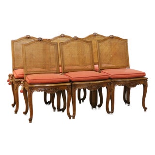 Early 20th Century French Beechwood and Cane Dining Chairs, Set of 6 For Sale
