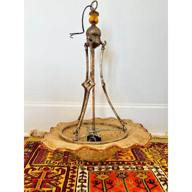 Mid-Century Modern 1960s Custom Italian Hand Blown Amber Glass Pendant With Brass/Bronze/Copper Finish For Sale - Image 3 of 11