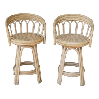 Rattan & Wicker Stools - A Pair For Sale