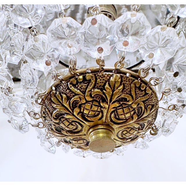 Metal Vintage Brass Crystal Basket Chandelier With Ornate Floral Detailing Frame For Sale - Image 7 of 10