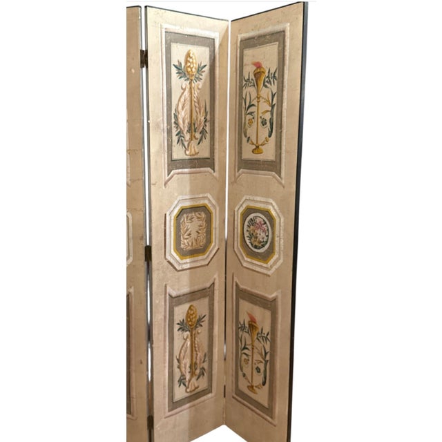 Mid-Century Italian Painted Trompe L’Oeil French Louis XVI Style Wallpaper Scree For Sale - Image 4 of 5