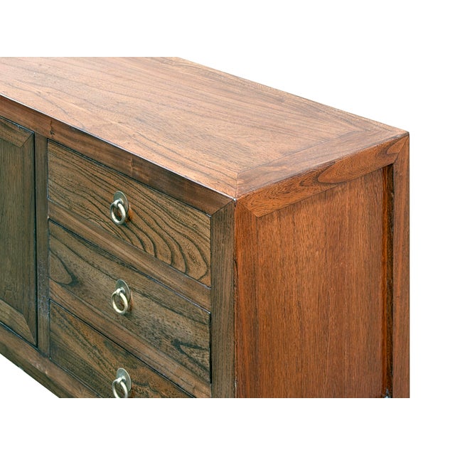 47" Brown Wood Grain Pattern Drawers Console Side Altar Table For Sale - Image 9 of 14