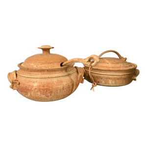 Vintage Chris Davis Functional Pottery-Tureen and Serving Dish With Lid- Set of 2