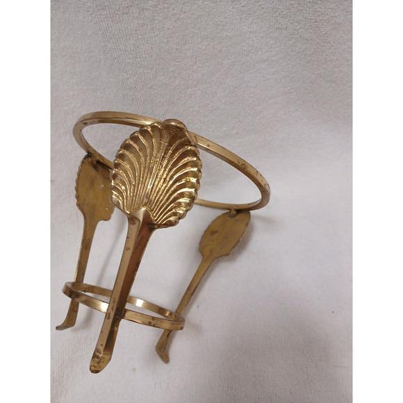 Vintage Brass Plant Stand Ball Holder 3 Leg 5" Tall Palm Leaves Sea Shell Decor For Sale - Image 4 of 10