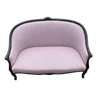 Vintage Blush Wood Frame Loveseat For Sale