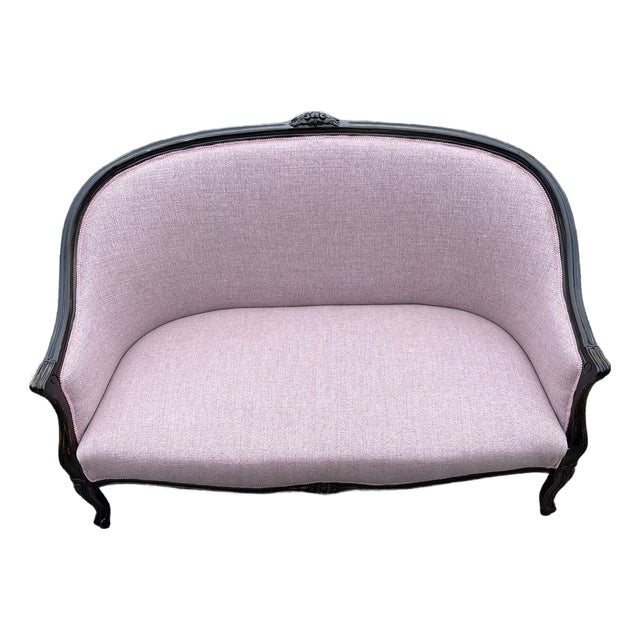 Vintage Blush Wood Frame Loveseat For Sale