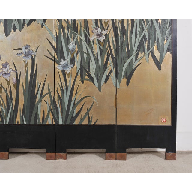 Chinese Export Coromandel Screen After Ogata Korin Irises For Sale - Image 10 of 18