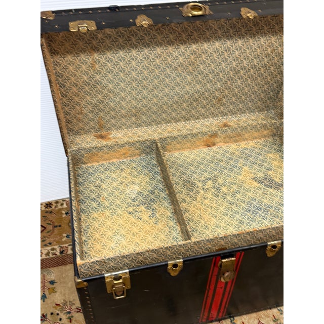 Black With Red Steamer Trunk, Antique For Sale - Image 10 of 10