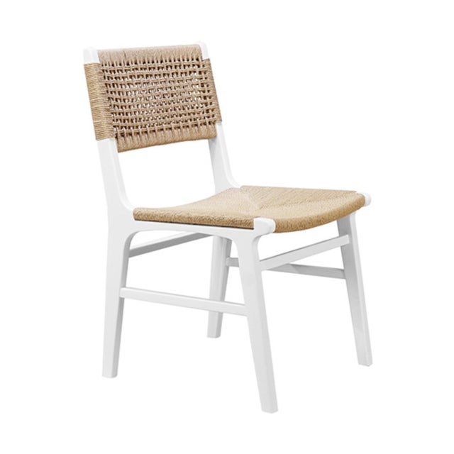Contemporary Matthew Izzo Home Monroe White Wood Woven Back and Rush Seat Dining Chair For Sale - Image 3 of 8