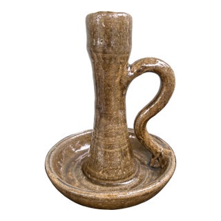 Signed John Meaders Studio Pottery Chamberstick Candle Holder – Southern Folk Art, Georgia For Sale