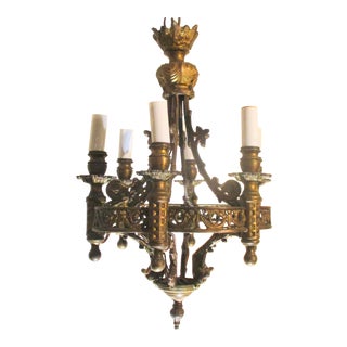 Gothic Metal 6 Light Chandelier Antique For Sale