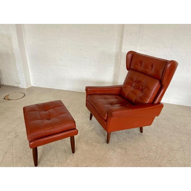 Set of Vintage Danish Lounge Chair and Ottoman in Cognac Leather by Svend Skipper For Sale - Image 12 of 18