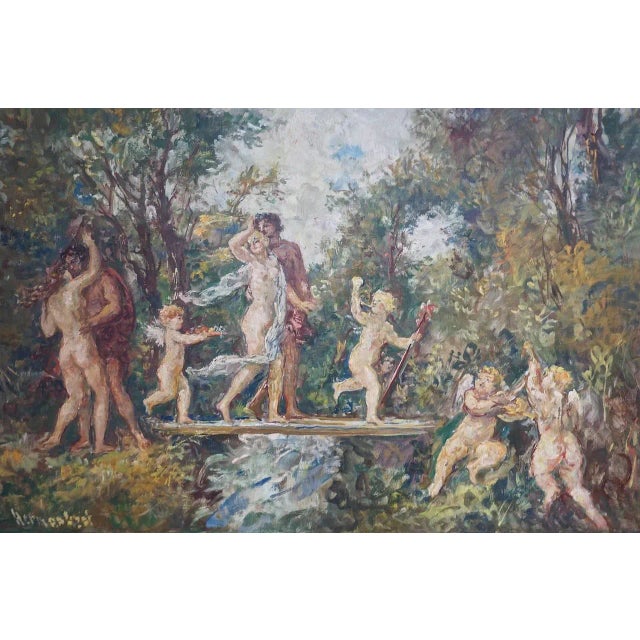 This charming allegorical painting depicts lovers being entertained by puttis with sweets and music. The colors are very...