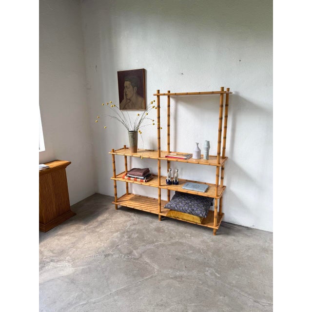 Wood Large Rattan Shelf, 1960 For Sale - Image 7 of 18