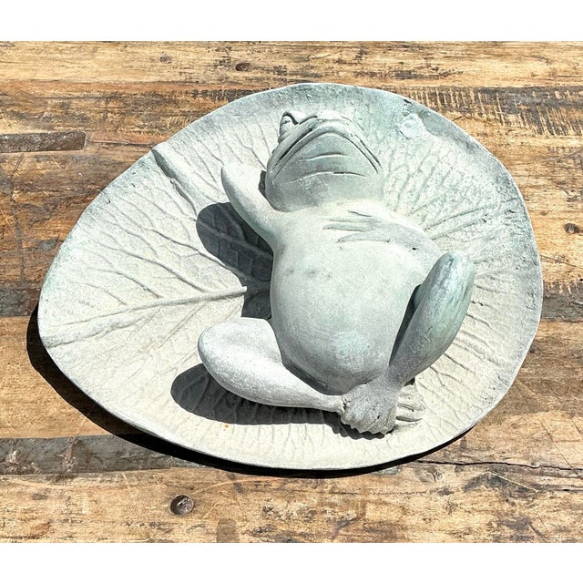 Vintage Patinated Frog on Lilypad Garden Ornament For Sale - Image 12 of 12