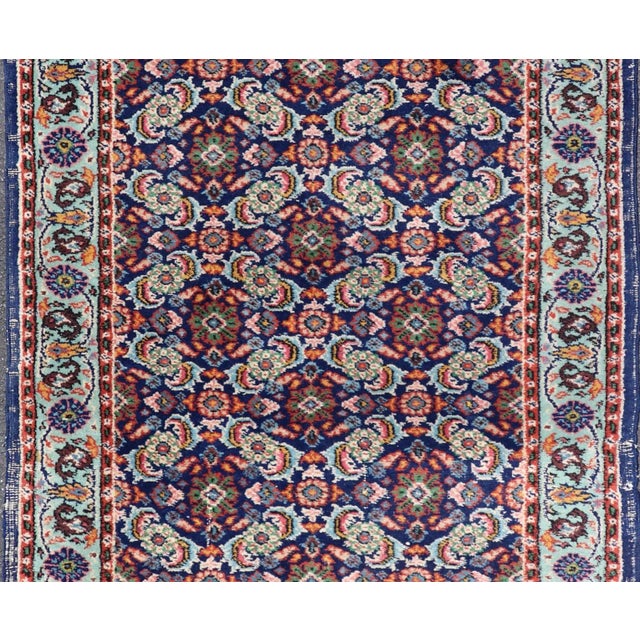 Vintage Turkish Sparta Oushak Rug in Deep Blue, Red, and Green 3'0 X 5'0 For Sale In Atlanta - Image 6 of 11