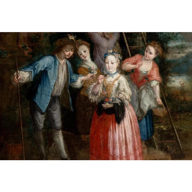 Oil on canvas depicting a picking scene. Finely beaded gilded wood frame, Louis XVI style. French work from the 18th...