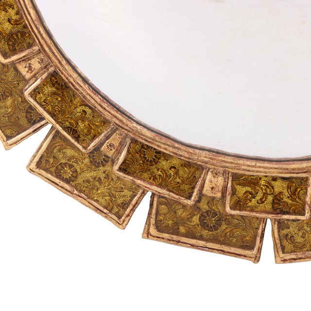The textured yellow glass arranged in a simple geometric and sunburst pattern, a variation of Vautrin's "Mazarin" style. A...