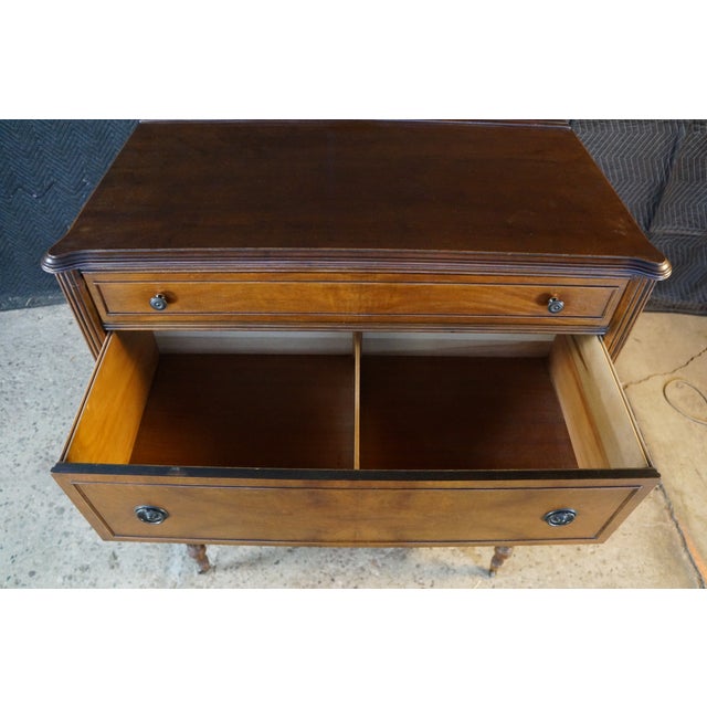 Wood Antique Sheraton Style Book Matched Walnut Four Drawer Tallboy Dresser 49" For Sale - Image 7 of 17