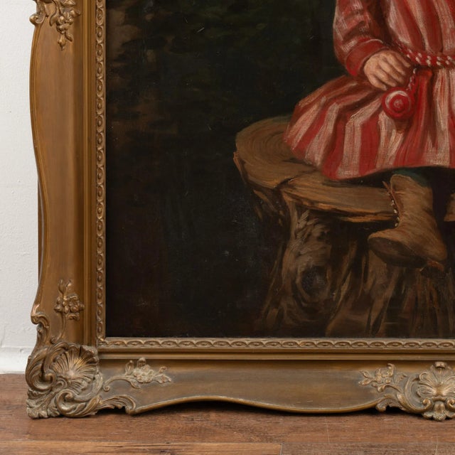 Wood Original Oil on Canvas Painting of Young Girl, Hungary Circa 1890 For Sale - Image 7 of 12