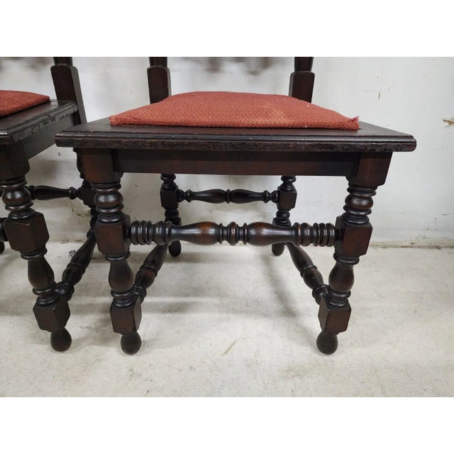 Wood Antique Hall Chairs Walnut Dining Accent Pair For Sale - Image 7 of 12