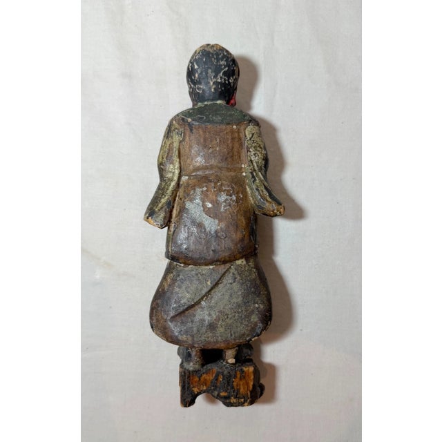 Black Antique 19th Century Hand Carved Polychromed Japanese Sculpture Figure Statue For Sale - Image 8 of 10