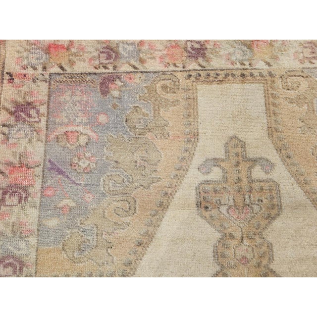 Vintage Turkish Oushak Area Rug, Hand Knotted Wool, Ivory & Pink, 5' x 7' For Sale - Image 4 of 17
