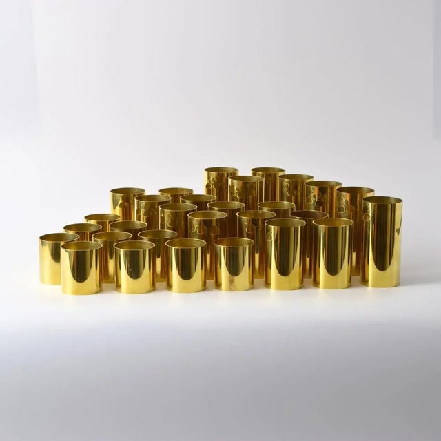 Danish Brass Cylinder Candle Holders, 1970s, Set of 29 For Sale - Image 4 of 9