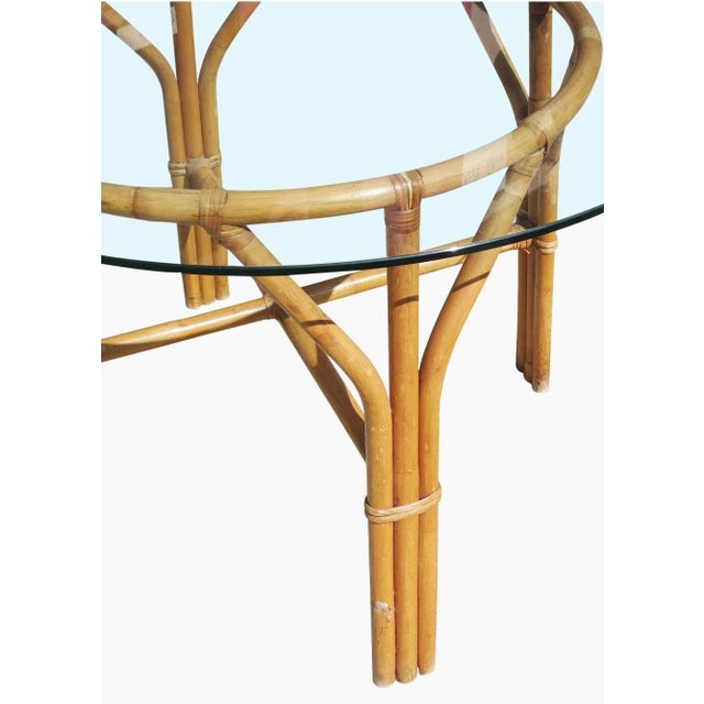 Mid-Century Modern 1950s Restored Mid-Century Rattan Table With Chairs Dining Set of 5 For Sale - Image 3 of 7