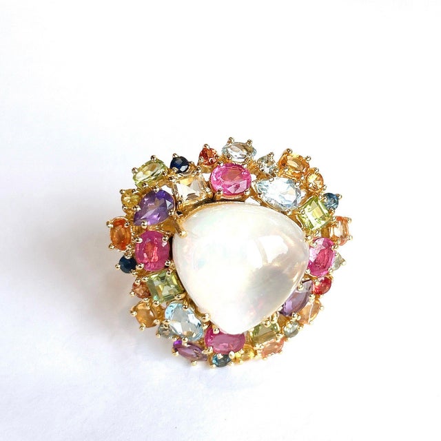 Bochic “Orient” Opal & Multi Gem Cluster Ring Set In 18K Gold & Silver, Size 4.5 For Sale In New York - Image 6 of 12