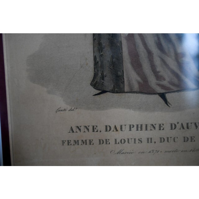 Paper Framed Antique Anne of Auvergne, Dauphine De Bourbon, Medieval Fashion Print Plate Royalty For Sale - Image 7 of 9