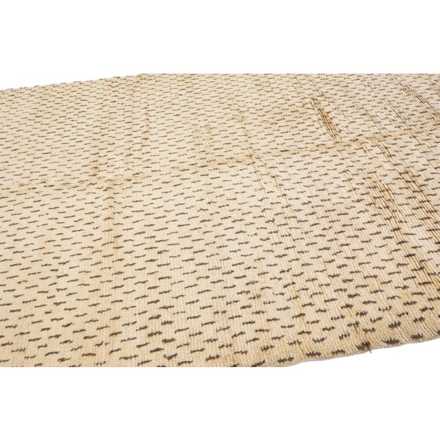 Beige Modern Moroccan Handmade Boho Style Tan Beige Wool Rug For Sale - Image 8 of 12