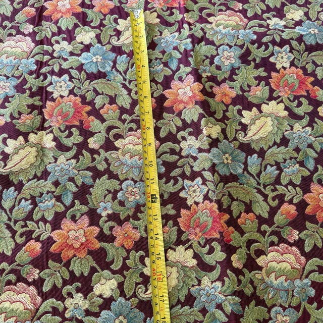 Textile Mid-Century Style Vintage Colorful Floral Jacquard Upholstery Fabric in Burgundy For Sale - Image 7 of 10