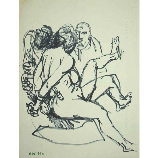 Figures is an original drawing in black marker pen realized by Leo Guida in the 1970s. Good condition. Leo Guida (1992 -...
