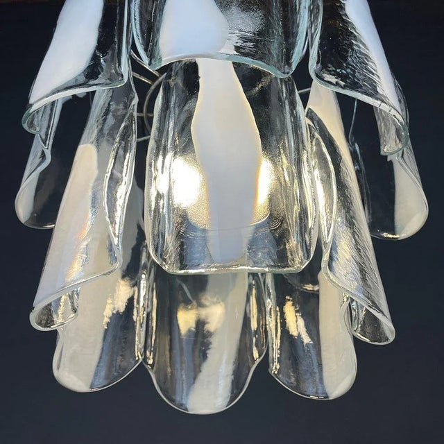 A.V. Mazzega 1960s Mazzega White Murano Glass Floral Chandelier For Sale - Image 4 of 12