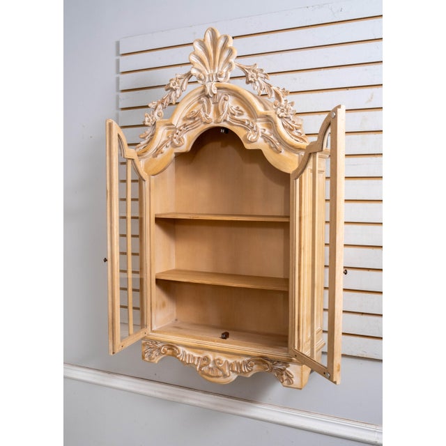1970s Italian Style Carved 2 Door Hanging Wall Cabinet For Sale - Image 4 of 17